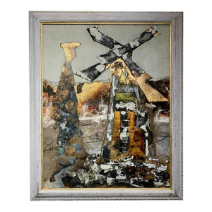 Andrea Stella "The Man of the Mill" Gold Leaf Oil Mixed Media Painting, Figurative, Italian Contemporary Art, 2010