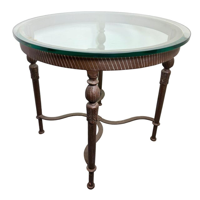 French 1990s Louis XVI High Style Bronze Accent Table W/ Round Glass Top For Sale - Image 3 of 8