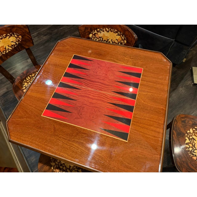 Chestnut 1980s Italian Inlaid Marquetry Multi-Game Table With Roulette & 4 Chairs For Sale - Image 8 of 12