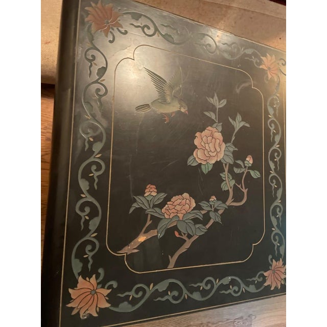 Vintage Korean Black Lacquer Chinoiserie Coffee Table With Mother of Pearl Inlay For Sale - Image 4 of 10