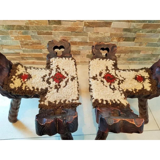 Set of Mid-Century French Wood and Wool Side Chairs, 1960s For Sale - Image 15 of 16