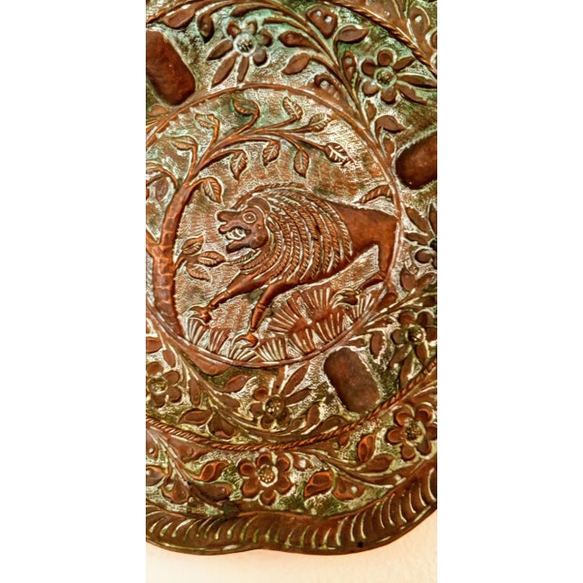 Vintage Metal Copper Bronze Lion Wall Plate Charger For Sale - Image 4 of 5