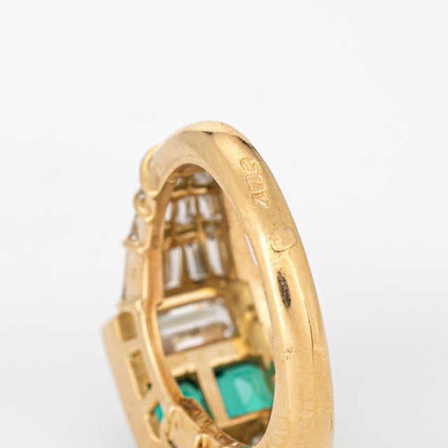 Metal 80s Portuguese Emerald 1.50ct Diamond Ring 19k Yellow Gold Sz 4.75 Fine Jewelry For Sale - Image 7 of 7