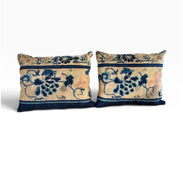 Custom Made Set of Two Pillows W/Antique Chinese Rug Fragment 19.5" W For Sale In New York - Image 6 of 10