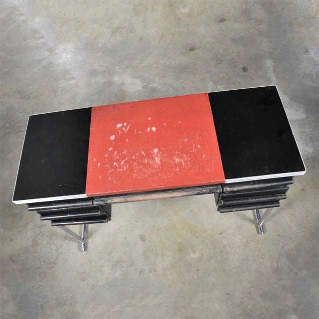 Black Art Deco Machine Age International Style Chrome & Black Desk Gilbert Rohde Attribution For Sale - Image 8 of 13