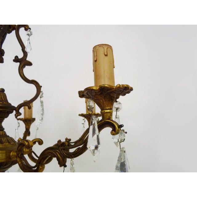 6-Light Cage Chandelier in Bronze with Glass Pendants, 1960s For Sale - Image 6 of 10