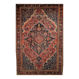 Vintage Persian Farahan Sarouk Rug, Handwoven Floral Pattern, Rust Red & Blue, 5’ X 7’ For Sale