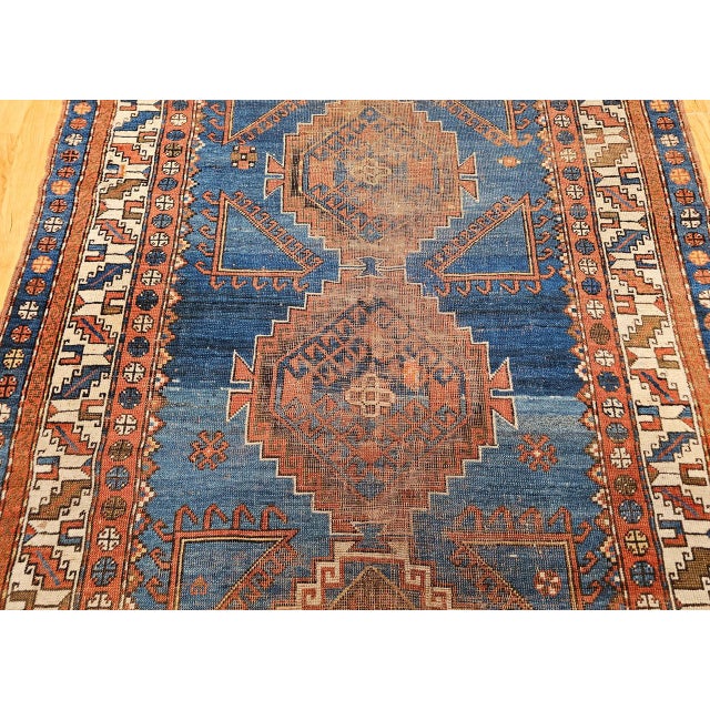 19th Century Caucasian Kazak Rug, Hand-knotted Wool, Geometric Design, Royal Blue. 5' x 8' For Sale - Image 13 of 16