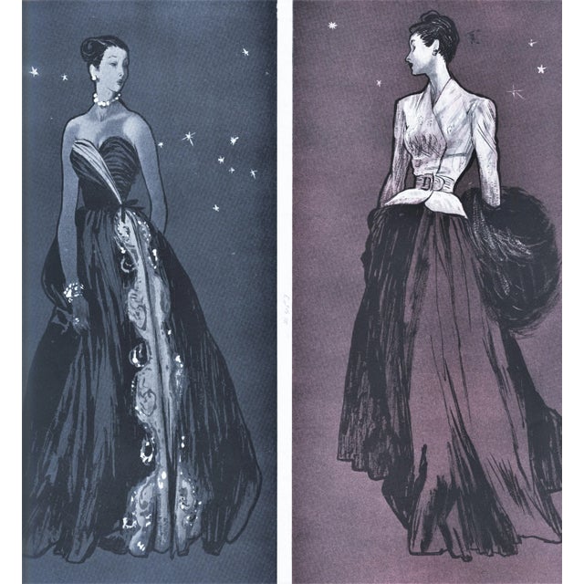 Blue 1946 Pair Matted Vintage Mid-Century Evening Fashion Prints by Gruau For Sale - Image 8 of 8