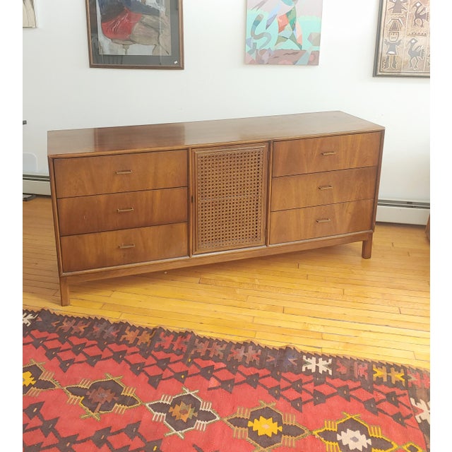 Mid-Century Modern Mid-20th Century Walnut & Cane Sideboard by American of Martinsville For Sale - Image 3 of 10
