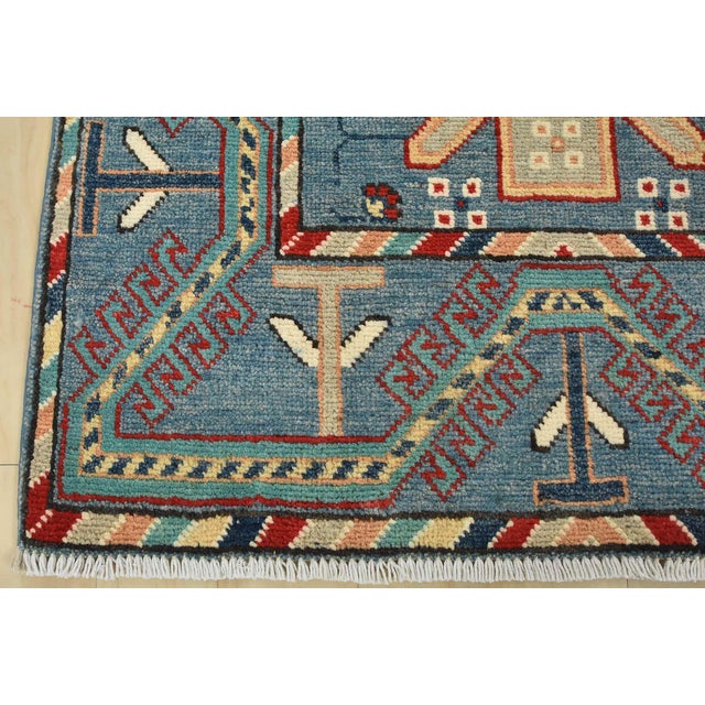 Kazak Runner 2’7” X 9’9” Blue Wool Tribal Hand-Knotted Oriental Rug For Sale - Image 10 of 13
