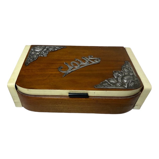 Quality Antique Handmade Wood Sterling Silver Celluloid Jewelry Box Casket For Sale