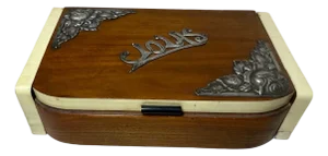 Quality Antique Handmade Wood Sterling Silver Celluloid Jewelry Box Casket