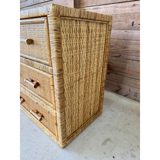 Vintage Pencil Reed Rattan 6-Drawer Dresser With Cane Drawer Fronts For Sale - Image 10 of 12