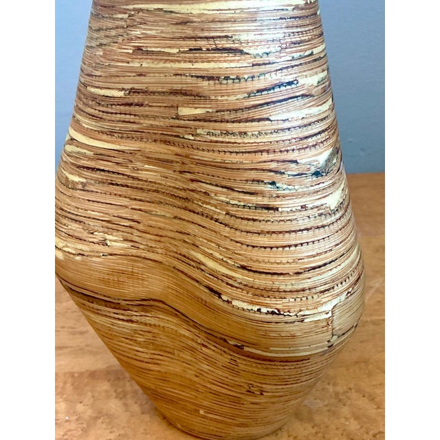 Vintage Textured Wood Decorative Vase For Sale - Image 4 of 14