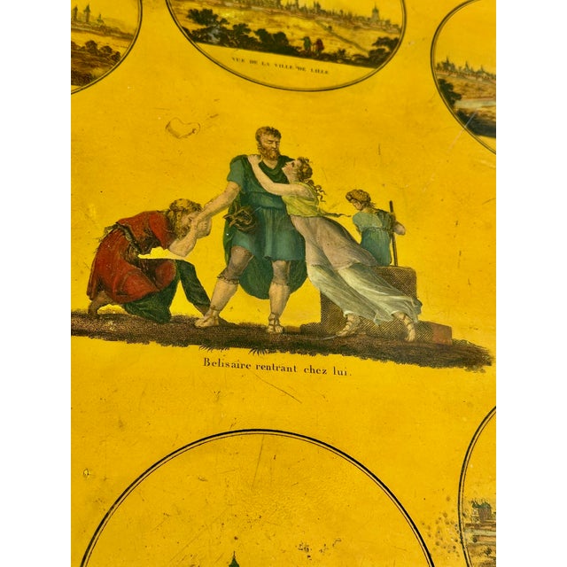 Metal Large Antique French Empire Yellow Oval Tole Tray - Early 19th-Century For Sale - Image 7 of 16