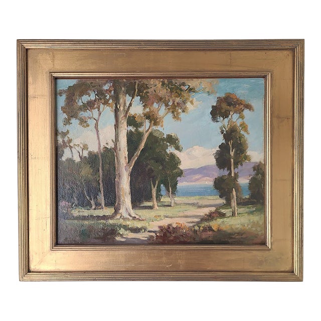 Vintage Plein Air Oil Painting 1950s California Bay Area Coastal Scene For Sale