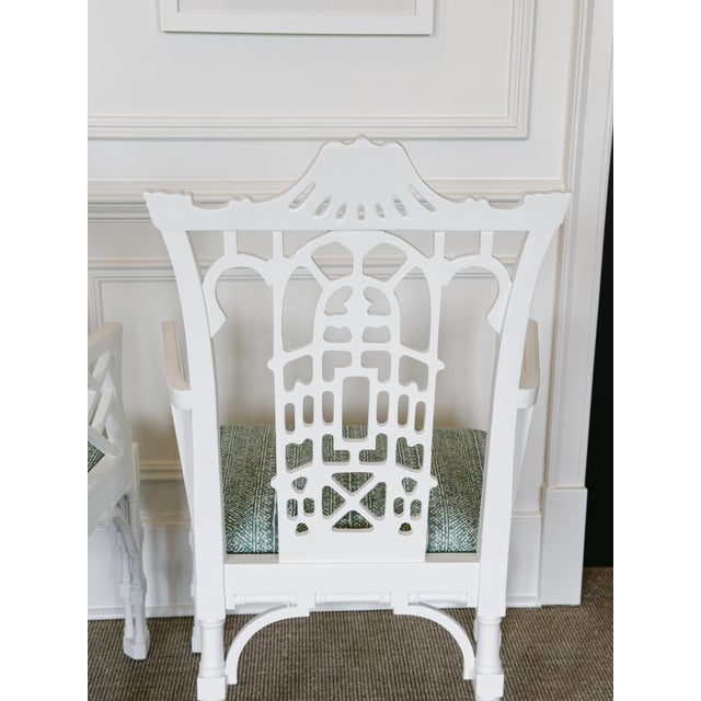 Mid 20th Century Mid 20th Century Pair of White Gesso Chinese Chippendale Armchairs For Sale - Image 5 of 8