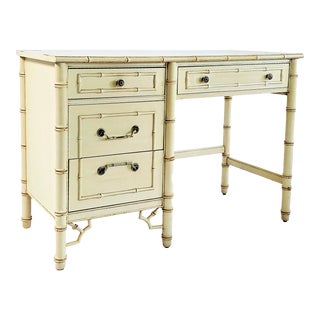 1960s Vintage Thomasville Faux Bamboo Cream Color Writing Desk For Sale