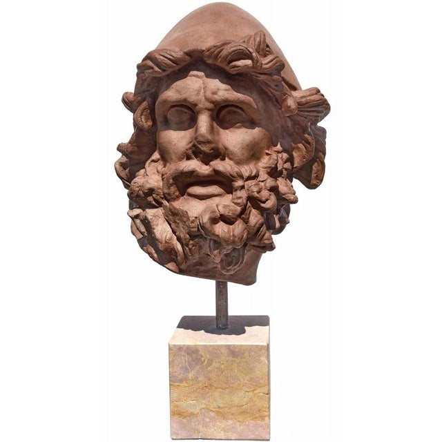 Terracotta head of ulysses - odysseus from the polyphemus group, italy 20th century height 47 cm width 27 cm depth 27 cm...
