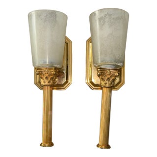 1980s Neo-Classical Style Solid Brass Wall Light Sconces - a Pair For Sale