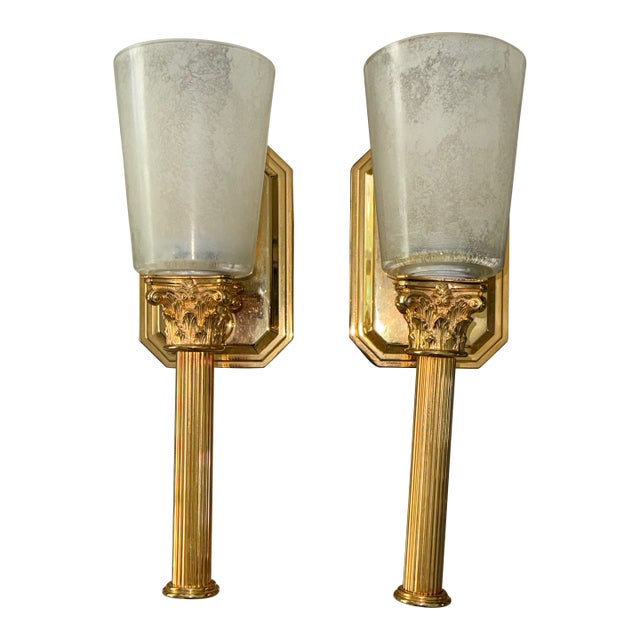 1980s Neo-Classical Style Solid Brass Wall Light Sconces - a Pair For Sale