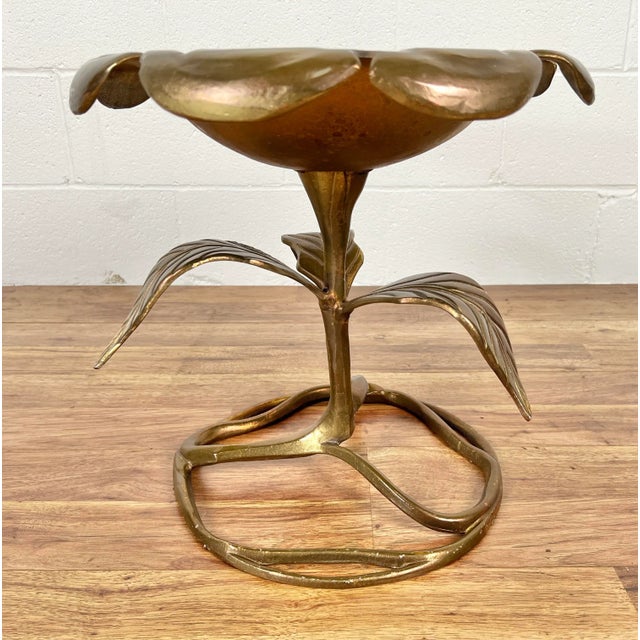 Metal Vintage Walker Foundry Hollywood Regency Style Aluminum Gold Decorated Dogwood Table with Glass For Sale - Image 7 of 11