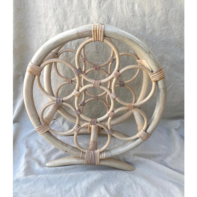 Wood Vintage Bamboo/Rattan Round Wine Holder For Sale - Image 7 of 7