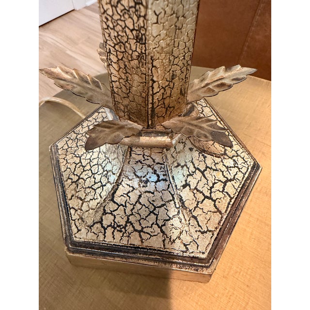 Antiqued Gold Crackle Finish Table Lamp With Acanthus Leaf Motifs - 33.5 Height For Sale In Charleston - Image 6 of 8