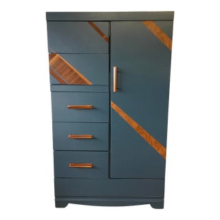 Vintage Mid Century Smoky Blue Gentleman's Wardrobe For Sale