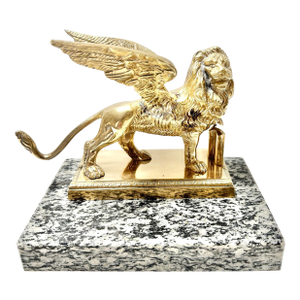 Winged Lion of Saint Mark Brass Sculpture on Marble Base – Venetian Griffin Grand Tour Decor