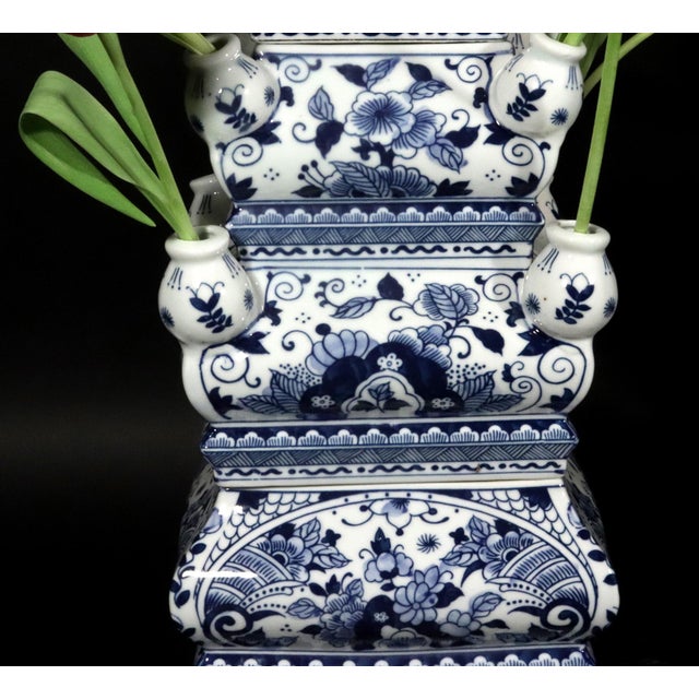 Blue and White Porcelain Tulipière Flower Pyramids in the Dutch Delft Style, Pair For Sale In Philadelphia - Image 6 of 9