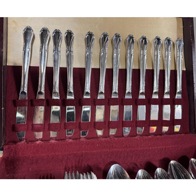 Vintage Ranmaru Stainless Floral & Scroll Decorated Flatware Silverware Set 12 plus some extras and in an old probably...