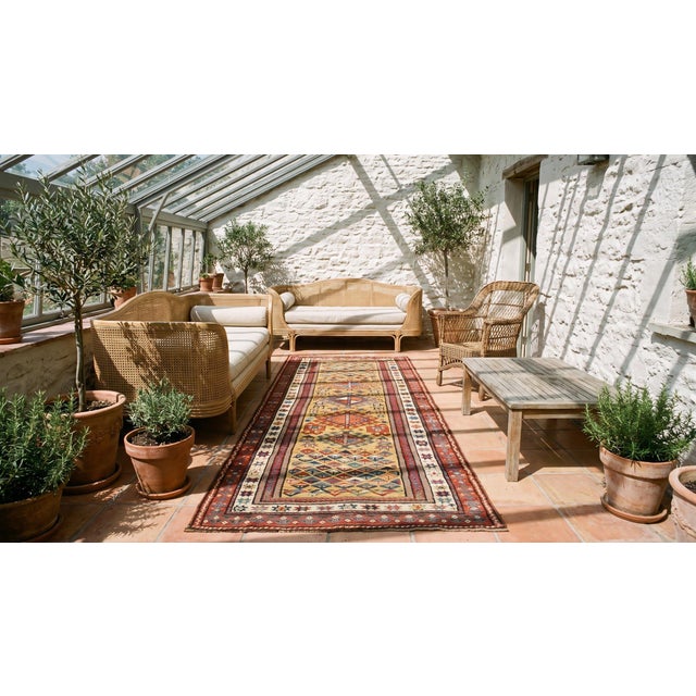 1880s Goldenord Diamond Tribal Antique S. Caucasian Carpet 3'6'' X 8'9'' Knotted Wool Runner Rug For Sale - Image 14 of 15