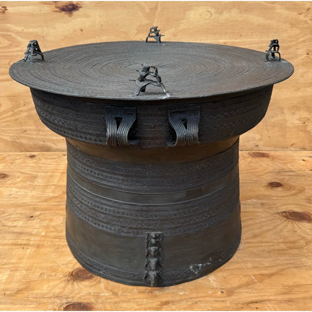 Vintage Bigger Than Average Bronze Asian Rain Drum Table For Sale - Image 4 of 12