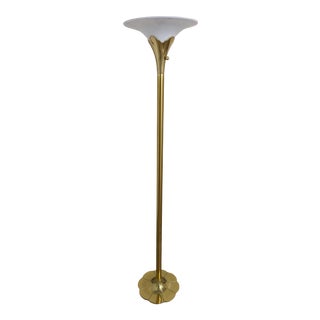 Vintage Brass Lily Lotus Stiffel Torchiere Floor Lamp For Sale