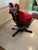 Barber Chair with Red Upholstery and Adjustable Footrest For Sale - Image 4 of 9