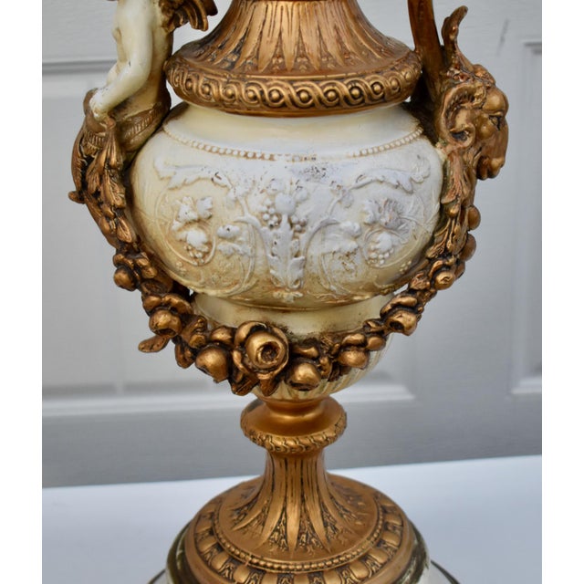 Renaissance Antique Gilded Metal Lamp Renaissance Style Ornate Ewer Designed Figural Details For Sale - Image 3 of 17