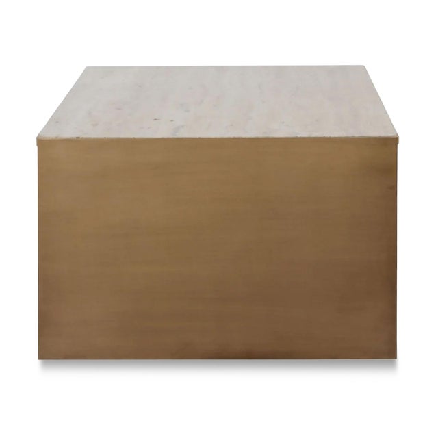 Contemporary Travertine & Brass Modern Waterfall Coffee Table For Sale - Image 3 of 5
