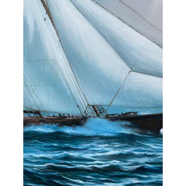 1970s Original Mid-Century Oil on Canvas Painting of the Historic Schooner Yacht America, After Carl G. Evers For Sale - Image 9 of 13