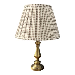 Brass Accent Lamp With Pleated Gingham Shade For Sale