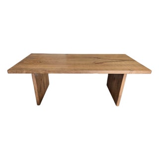 Large Teak Wood Table, Natural Finish, Hand-Crafted Modern Organic For Sale