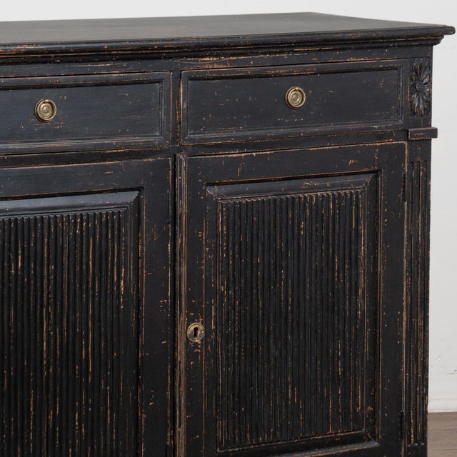 19th Century Swedish Black Painted Pine Sideboard Buffet With Fluted Carved Panels For Sale - Image 10 of 15