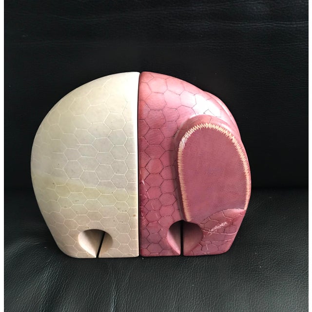 Hand Carved Kenyan African Soapstone Elephant Bookends a Pair Chairish