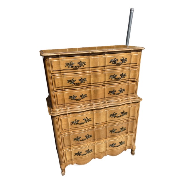 Vintage French Provincial Tall Boy Dresser / Chest of Drawers For Sale