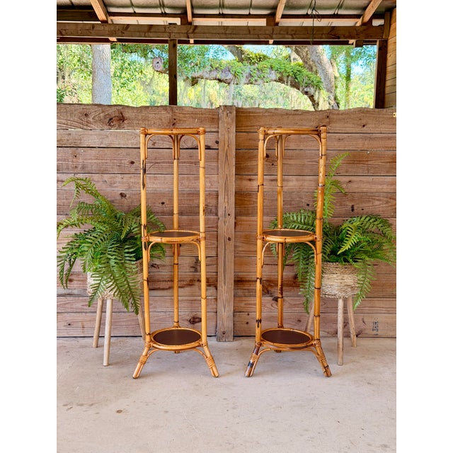 Pair of Victorian Rattan Three-Tier Plant Stands, Late 19th Century For Sale - Image 11 of 12