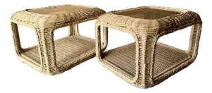 Large Braided Wicker Side Tables a Pair
