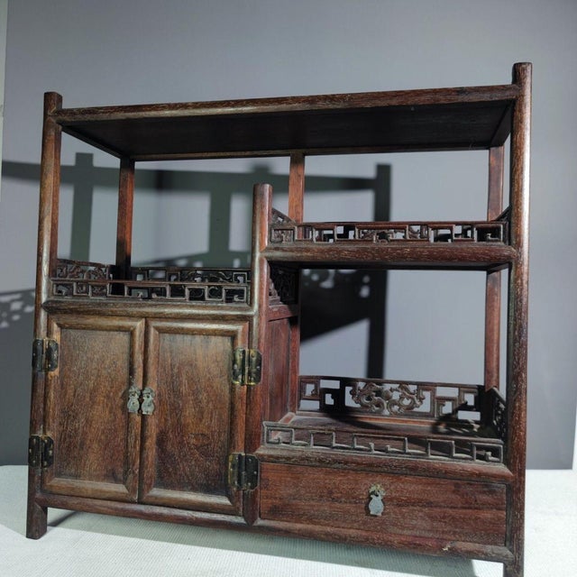 1960s 1960s Huanghuali Curio Cabinet / Asymmetrical Display Shelf With Drawer For Sale - Image 5 of 8