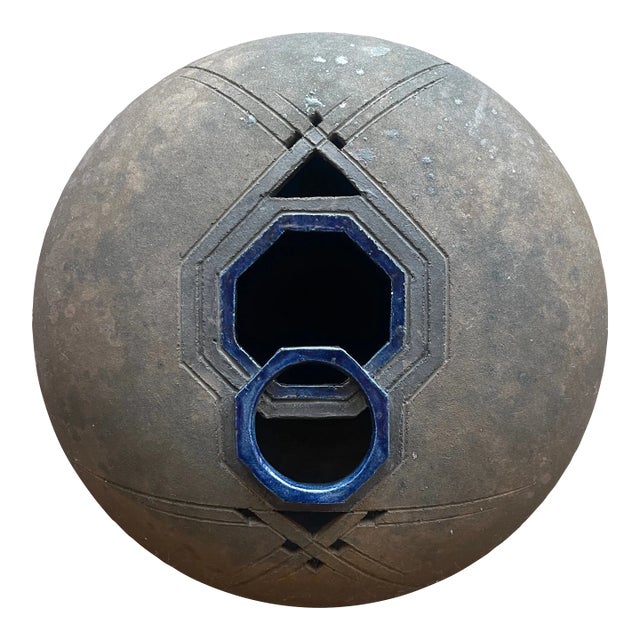 Rare Karl Christiansen 1985 Signed Large Scale Raku Ceramic Geometric Pierced Art Vessel VaseVase Wilton Iowa For Sale