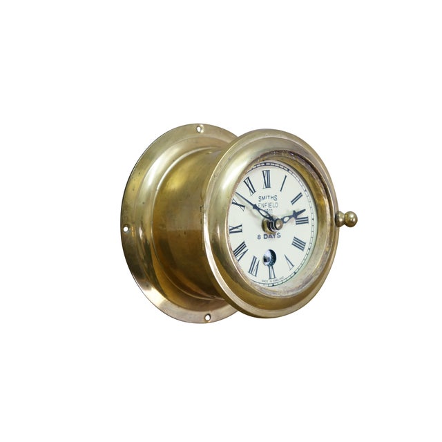 English 1911 Antique English Smiths Enfield Brass Nautical Maritime 8 Day Ships Clock 6" For Sale - Image 3 of 13